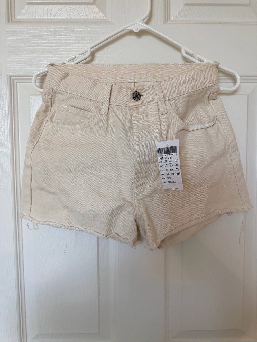 Brandy Melville High-Waist Cream Denim Shorts
